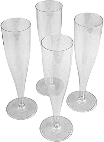 ProductPro 10 x Silver Glitter Plastic Prosecco Flutes - 175ml Capacity