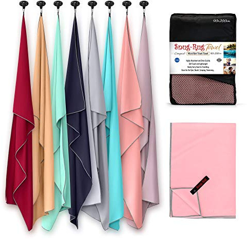 Snug Rug Microfibre Towel Extra Large XL 200 x 90cm – Super Absorbent - Quick Drying - Lightweight Compact Travel - Antibacterial Swimming Sports Travel Sand Proof Beach Towels - Salmon Rose Pink