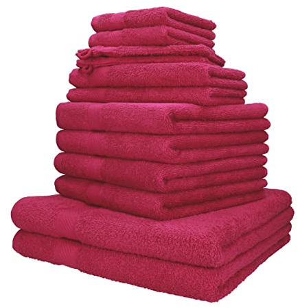 Betz 12-TLG. Handtuch-Set Palermo 100% Baumwolle 2 Liegetücher 4 Handtücher 2 Gästetücher 2 Seiftücher 2 Waschhandschuhe (Cranberry)