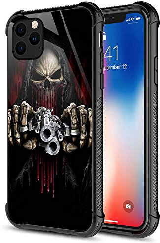 CARLOCA iPhone 11 Pro Hülle, Totenkopf mit Waffen, iPhone 11 Pro Hüllen für Männer und Jungen, grafisches Design, stoßfest, kratzfest, Fallschutz für Apple iPhone 11 Pro