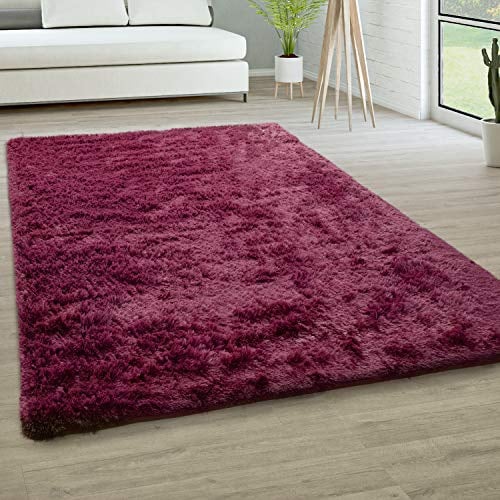 Paco Home Hochflor Teppich Wohnzimmer rutschfest Fellteppich Shaggy Flauschig Weich Modern Kunstfell Fell Imitat Einfarbig, Grösse:160x220 cm, Farbe:Lila