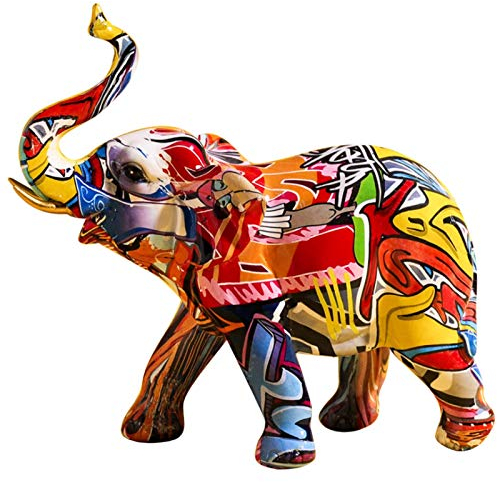 Uziqueif Elefanten deko skulptur, Elefant deko Figuren, Modern Graffit Kunst Statue, Schlafzimmer, Büro, Fensterbank, Dekofiguren Wohnzimmer, Geschenke