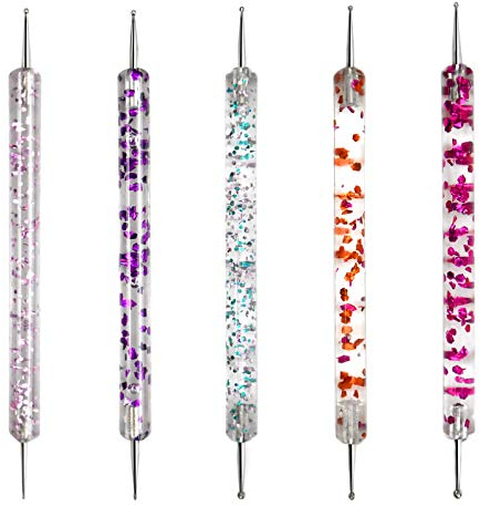 HQdeal 5Pcs Nail Dotting Pen, Dotting Painting Pen Polish Carving Tool, Nail Art Dotting Tool, Nail Polish Paint Manicure Dot Nail Art Set for Gel Polish Decoration