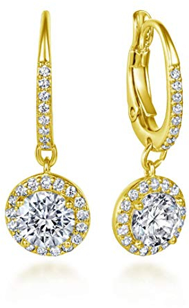Funkelnde Creolen Ohrringe in funkelnden Kristallpavé mit Tropfen Anhänger I Kreolen hängend mit Zirkonia Steinen I Schmuck in hochwertiger Juweliersqualität (Gold)