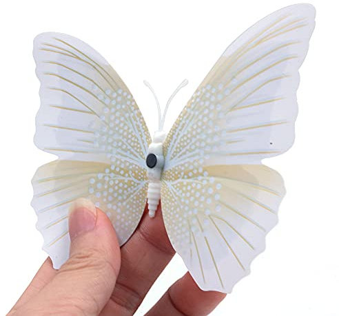 ANCLLO 24 Adesivi da Parete 3D Farfalla con Spugna Gomma e Magnete, per Camera da Letto, Soggiorno, Asili Nido, Bambini Stanze - Bianco