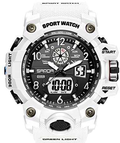 KXAITO Orologio da polso da uomo, sportivo, impermeabile, militare, con data, multifunzione, con sveglia a LED, cronometro, 3169_0_bianco, L, Militare
