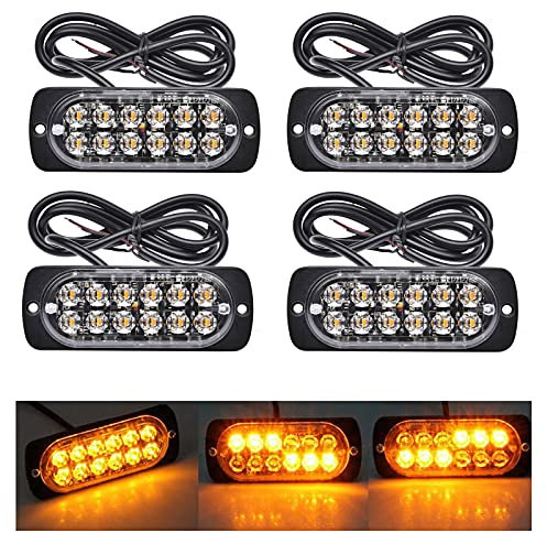RIGIDON 4 Pcs 12 LED orange feu de freinage stroboscopique, 12V 24V Barre lumineuse led pour offroad véhicule voitureutilitaire, bateau, remorque, caravane, 3000K Balise clignotante de sécurité
