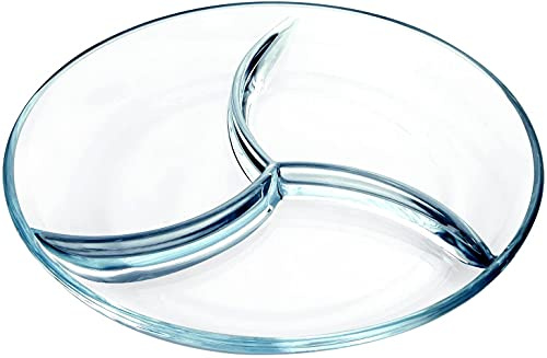 NUTRIUPS Glass Divided Plate Plate with 3-Compartment Microwavable Glass Compartment Plate Glass Divided Serving Tray Glass Divided Dishes for Kitchen (9 inch, 1 Pack)