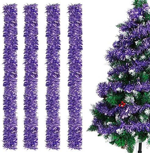 Weihnachtsgirlanden, 4pcs Lametta Weihnachtsbaum, 2m Lametta Girlande, Girlande Weihnachtsbaum, Weihnachtsdeko Lametta für Weihnachtsbaum Weihnachtsfeier Geburtstagsparty Dekoration (Violett)