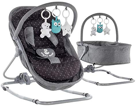 Engel & Storch Babywippe VIGO Baby Schaukelstuhl Babywiege mit abnehmbarem Bezug und Spielebogen - in Grau + Schwarz
