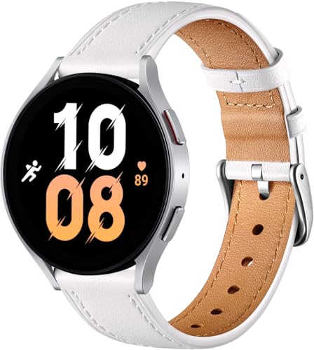 Oielai 20mm Band Kompatibel mit Samsung Galaxy Watch 7/6/5/4, Leder Ersatzarmband für Galaxy Watch, Weiß
