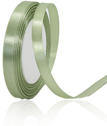 Geschenkband Eukalyptus Grün 10mm Breit, 23 Meters Satinband Salbei Grün Geschenkbänder Stoff Schleifenband Dekoband zum Geschenkverpackung, Bastelarbeiten, Geburtstag und Hochzeitsdekoration