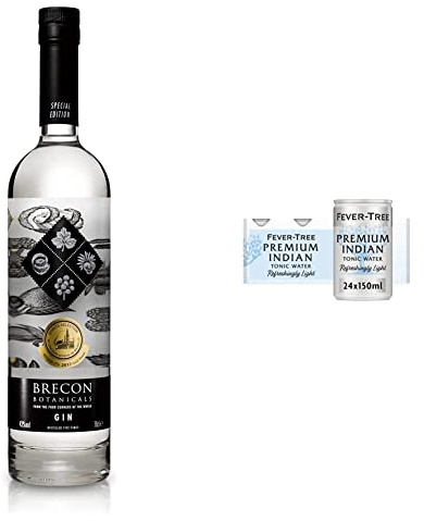 Brecon Gin Botanicals Gin, 70cl & Fever-Tree Refreshingly Light Indian Tonic Water 8 x 150ml (Pack of 3, Total 24 cans)