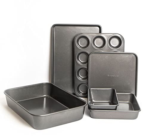 MasterClass Set of Non-Stick Large Roasting Pan, Baking Tray, Twelve Hole Deep Baking Pan, Bake Pan Square, Loaf Pan