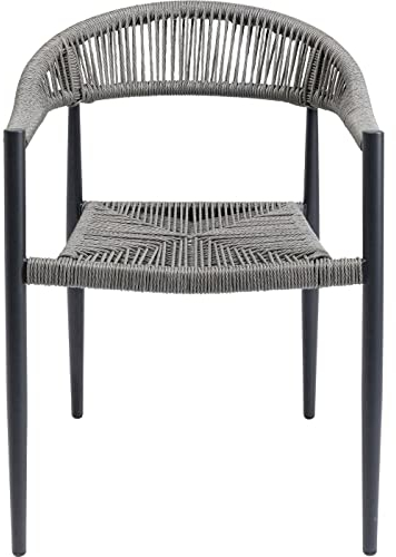 Kare Design Stuhl mit Armlehnen Palma, Grau, Stapelbar, Gartenstuhl, Armlehnstuhl für Balkon, Garten, Terrasse, Geflechtsitz, Schwares Aluminiumgestell, 78,5x56x59 cm (H/B/T)