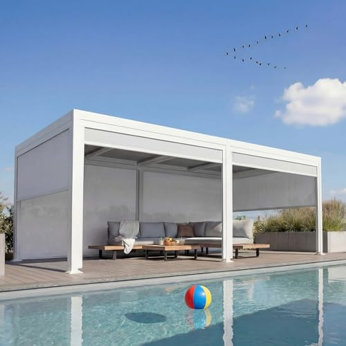 Alu Pergola HWC-L41 mit 6X Seitenwand, Lamellen-Pavillon, stabiles 8cm-Metall-Gestell 3x6m - weiß