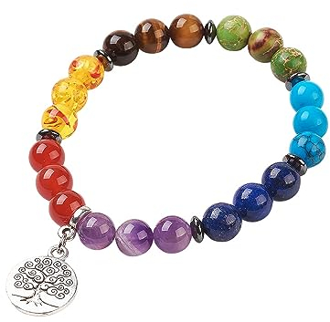 NKlaus 19cm Chakra-Armband Glasperle bunt Farbe Motiv Baum des Lebens Energiearmband 14859