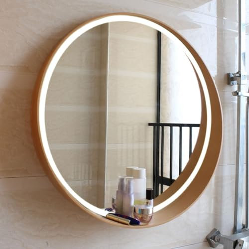 50cm 60cm 70cm Miroir De Salle De Bain LED Rond Avec Cadre En Bois, Miroir De Vanité Avec Cadre Circulaire, Miroir Mural Vintage Pour Le Salon, Le Couloir Et La Chambre, Grand Miroir De Maquillage ( C
