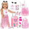 24pcs 18 inch Girl Doll Dress Clothes with Suitcase Luggage Travel Accessories School Play Set include Shoes, Glasses, Necklace, Backbag, Sticker (No Doll)