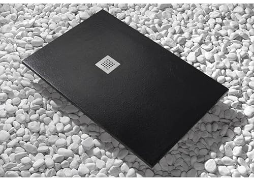 Receveur de douche 70 x 75 cm Volcano Line Noir hauteur 3 cm slim en marbre avec bonde en cadeau