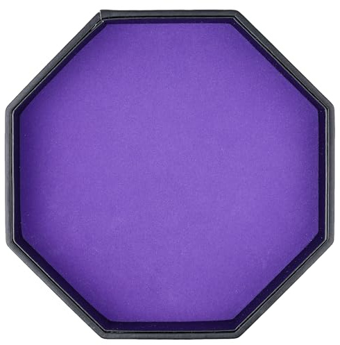 TOPTAN Dice Rolling Tray, Purple Felt Lined PU Leather Octagon Dice Tray for Dungeon Crawler Games