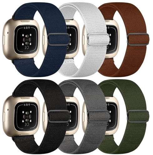 Chinbersky 6 Pack Armband Kompatibel mit Fitbit Versa 3/4 und Sense - Verstellbares Nylon Sportband für Damen und Herren