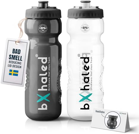 bXhaled - BPA freie Trinkflasche Sport Wasserflasche - Keim- und Geruchsfreie Trinkflasche 750ml Auslaufsicher (Schwarz & Weiß)