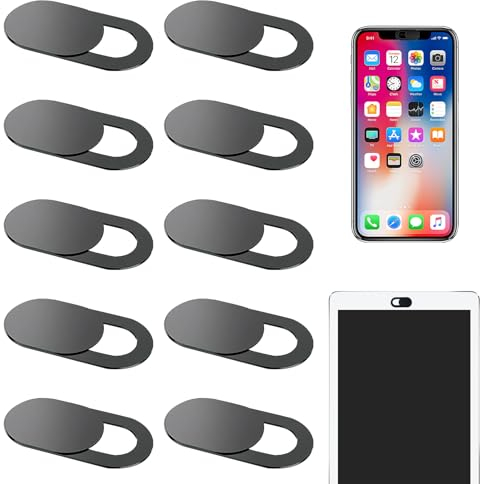 Lot de 10 Cache Camera Ordinateur, Cache Webcam Adhésifs et Coulissants, Ultra Fins pour Ordinateurs Portables, Smartphones et Tablettes, Protection de Vie Privée, Compatibles avec PS4 (Noir)