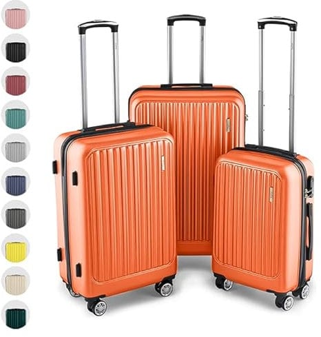 Easy Move ABS Hartschalenkoffer - Ergonomisch & Sicher - Trolley Koffer Set 3-teilig mit 360° Rädern, Zahlen-Schloss - Rollkoffer, Reisekoffer (Orange, Kofferset)