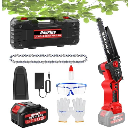 VickyHome 8 Zoll Kettensägen Mini Kettensäge, bürstenloser Motor Elektrische Kettensäge Tragbare Handsäge mit 2x4000mAh Lithiumbatterie, Schnellladegerät, 2 Ketten zum Baumschneiden, Holzschneiden