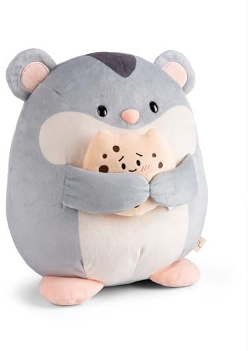NICI MYMOCHI Kuscheltier Hamster Shai 27cm mit Keks grau - Stofftier aus weichem Plüsch, niedliches Plüschtier zum Kuscheln und Spielen, für Kinder & Erwachsene, tolle Geschenkidee - 61156