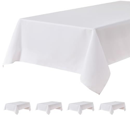 Tischdecke in weiß 140 x 240 cm, wasserdicht aus Oxford-Gewebe, 4 Stück | Rechteckig, wasserabweisend，bügelfrei, waschbar, Restaurant, Küche, Party, Dekorativ, Weihnachten, Neujahr, Café, Garten
