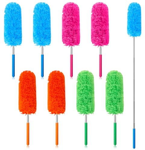 Tanlade Lot de 8 plumeaux en microfibre pour nettoyage de 35 à 84 cm, extensibles, lavables et pliables pour fenêtre de bureau, voiture (vert, bleu, rose rouge, orange)