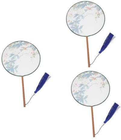 VOSAREA 3pcs Chinese Embroidery Silk Fan Handheld Round Hand Fan Classic Chinese Design Decorative
