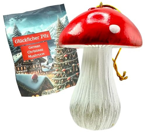 Westmon Works: Traditioneller deutscher Weihnachtsbaumschmuck, Pilz-Ornament, handbemalt, mit wiederverschließbarer Geschenktüte, Harz, Weihnachten
