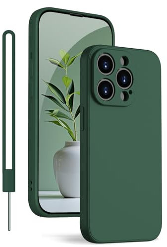 KPPIT Silikon Hülle für iPhone 13 Pro Hülle mit Lanyard, Handyhülle für iPhone 13 Pro Ultra Dünn mit Microfiber,Kratzfeste Rundumschutz Schutzhülle für iPhone 13 Pro Case 6.1'' Nachtgrün