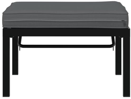 Makastle Outdoor Hocker, Fußhocker mit Polster, Außen Wetterfest Gartenhocker Sitzhocker Sitzbank Fußauflage Fußstütze, Patio Ottoman Schwarz Aluminium