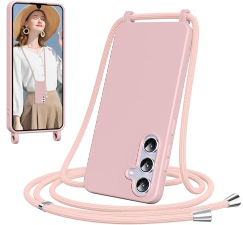 Woijrly Coque pour Samsung Galaxy A15 avec Cordon, Collier Étui Silicone avec Tour de Cou Lanière, Réglable, Amovible, Antichoc Bumper Housse, Rose