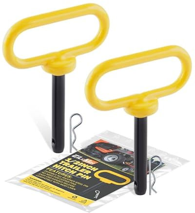 EilxMag Confezione da 2 perni di traino da 1/2 x 7,6 cm, con clip e manico rivestito in gomma, forte e resistente, per tosaerba, trattore, camion, rimorchio, ATV (giallo)