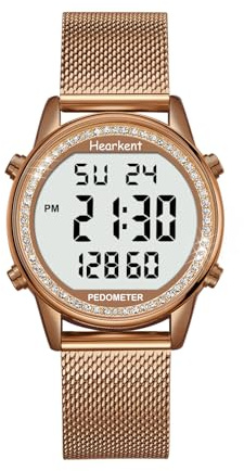 Hearkent Damen Schrittzähler, weiches Nylonarmband, keine App oder Aufladen erforderlich, mit Schrittzähler, Kalorienzähler, Entfernungsmesser, Uhr und Hintergrundbeleuchtung