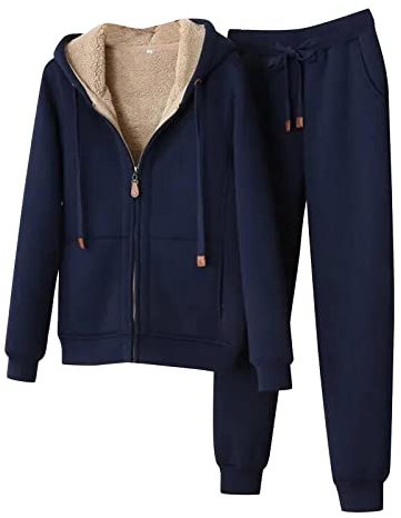 MJGkhiy Tuta Donna In Pile Con Cerniera Invernale Caldo Felpata Completo 2 Pezzi Felpa Zip e Cappuccio e Pantaloni Felpati Tute da Ginnastica in Pile Vello Foderato Completa Sportiva Abbigliamento