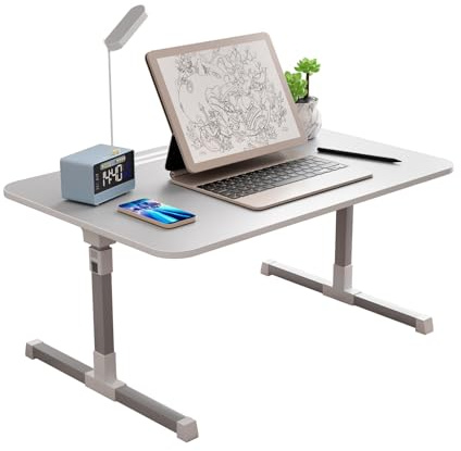 cadciehe Plateau de lit pliable pour ordinateur portable, support de lit réglable pour ordinateur portable avec lumière LED, table debout portable avec pieds pliables, chargement USB, table pliante