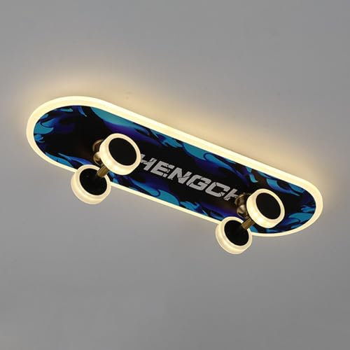 Yesbon Skateboard Kinderlampe LED Deckenlampe RGB, Dimmbar mit Fernbedienung, Cartoon Deckenleuchte für Junge Mädchen, Modern Schlafzimmer Deko,Blue Flame