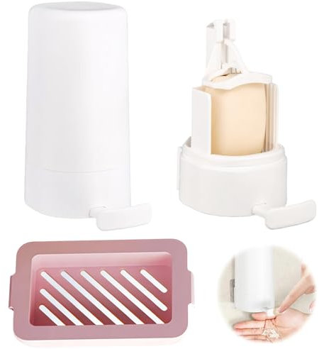 Seifenmühle Wandmontierte Seifenspender für Feste Seife mit Seifenbox, Kein Bohren Erforderlich, Geeignet für Badezimmer und Küchenspülen