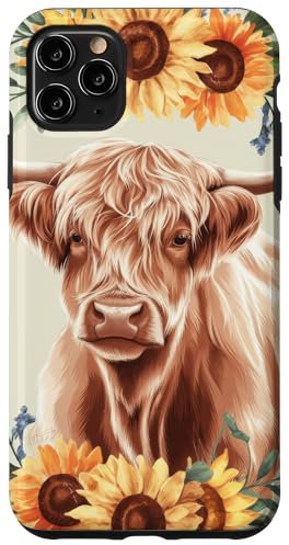 Highland Cow Animal Lover Watercolor Sunflower Case for iPhone 11 Pro Max