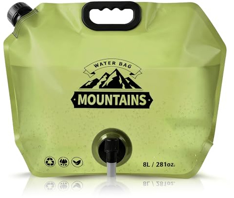 MRBULLOCK Bolsa de almacenamiento de agua plegable de 8 litros, jarra de agua plegable portátil sin BPA con grifo ajustable, bolsa de agua de emergencia a prueba de fugas para camping, senderismo