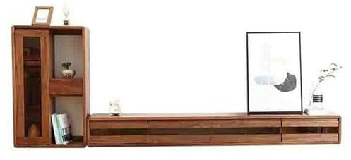 Mueble tv Combinación de unidad de TV flotante for sala de estar, mueble de TV flotante de nogal negro con gabinete lateral montado en la pared, 3 puertas abatibles con vidrio incorporado muebles de s