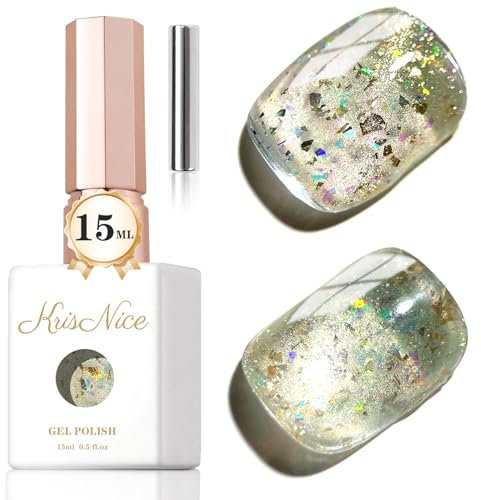 KRISNICE Beige Cat Magnetic Eye Gel Nail Polish Shimmer Glitter Holographic Magnetic Gel Polish Nail Art Manicure DIY at Home(0.5 Oz-MY019)