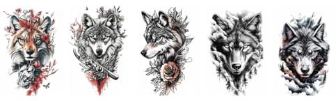 5 feuilles de tatouage temporaire loup faux loup tatouage animal tatouage bras tatouage T-Wolf5