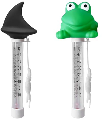AUNGCSHE 2 Stück Pool Thermometer, Floating Poolthermometer Mit Seil, Schwimmendes Wasserthermometer, Für Innen und Außen Pools, Aquarien, Fischteiche (Nero - Corno di Squalo)